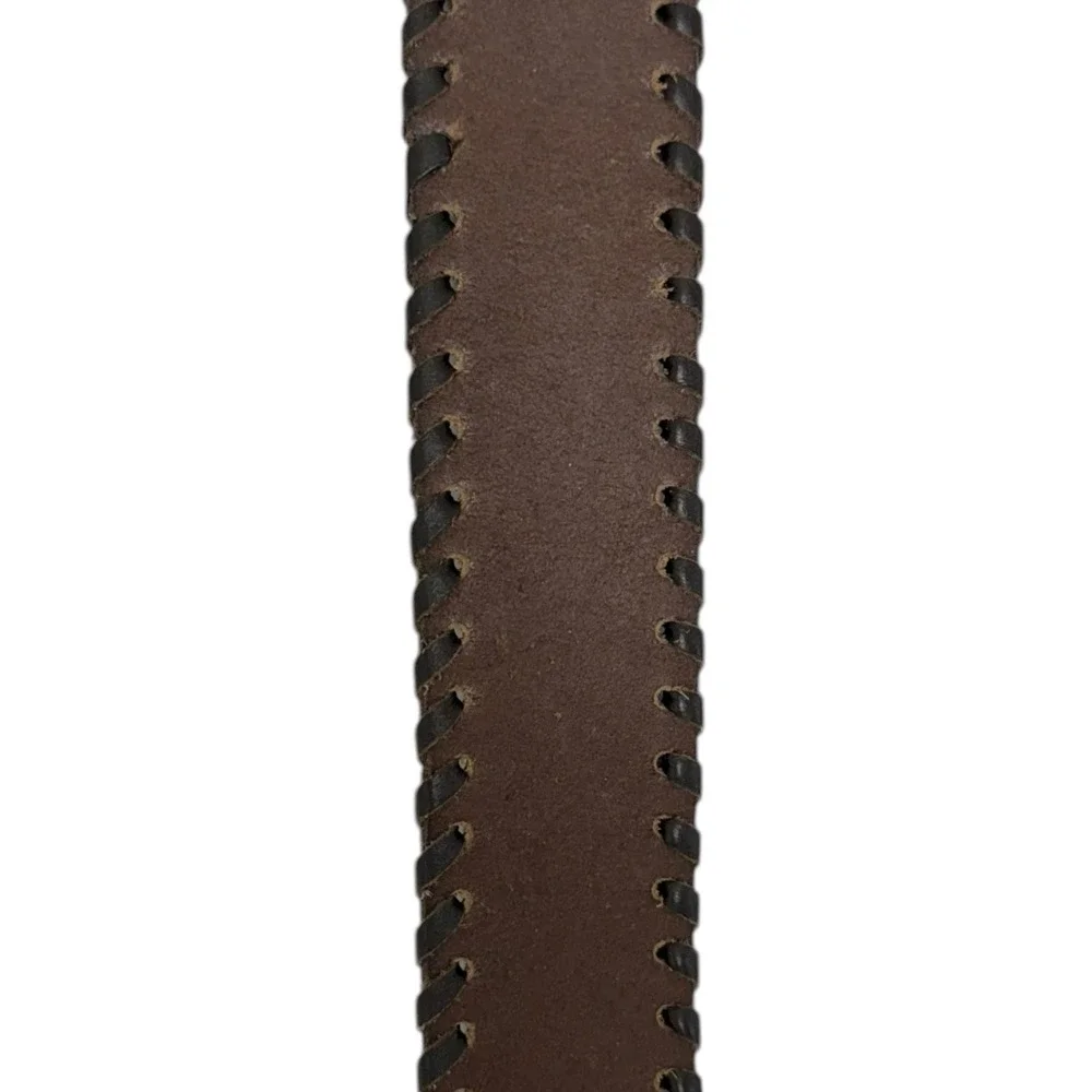 Lucky Brand Men's Size 38 Dark Brown Genuine Leather Embossed Lace Up‎ Belt NWT